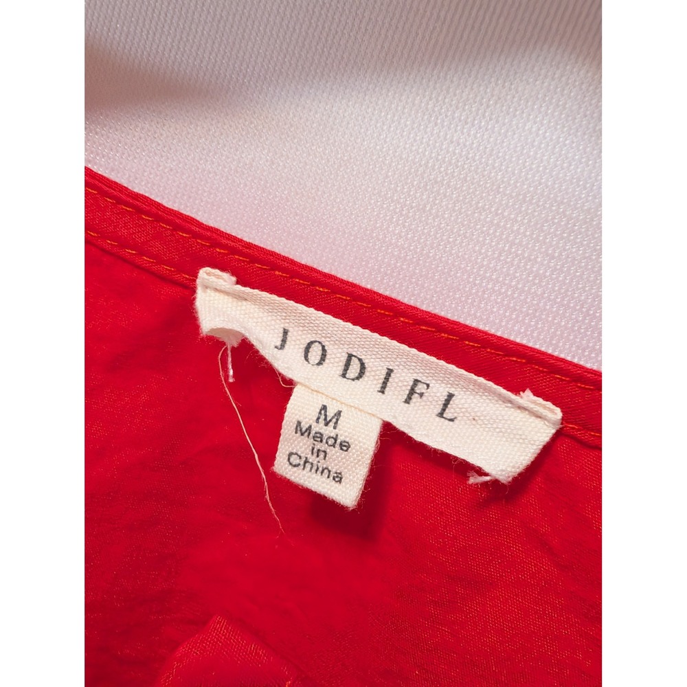 Jodifl Red Puff Sleeve Bow Front Peplum Blouse Top B1231 Medium - Picture 4 of 5